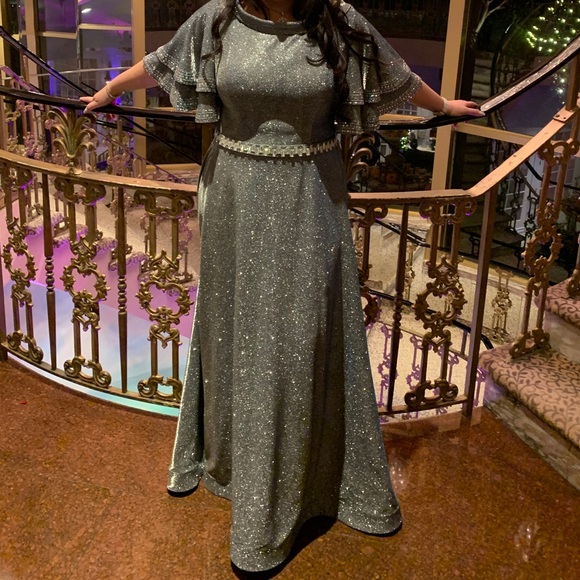 Silver Blue Glitter Evening Dress Special Occasion Party Gown Size 12 / 14 - Picture 9 of 9